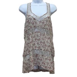 Robin K for Anthropologie Boho Sheer Lacy Floral Tank Size Medium